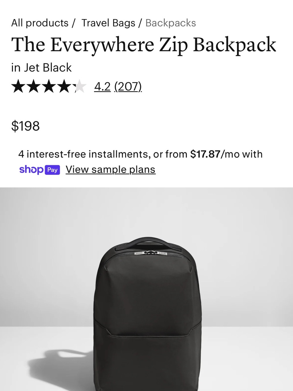 Away Everyday Zip Backpack - Black